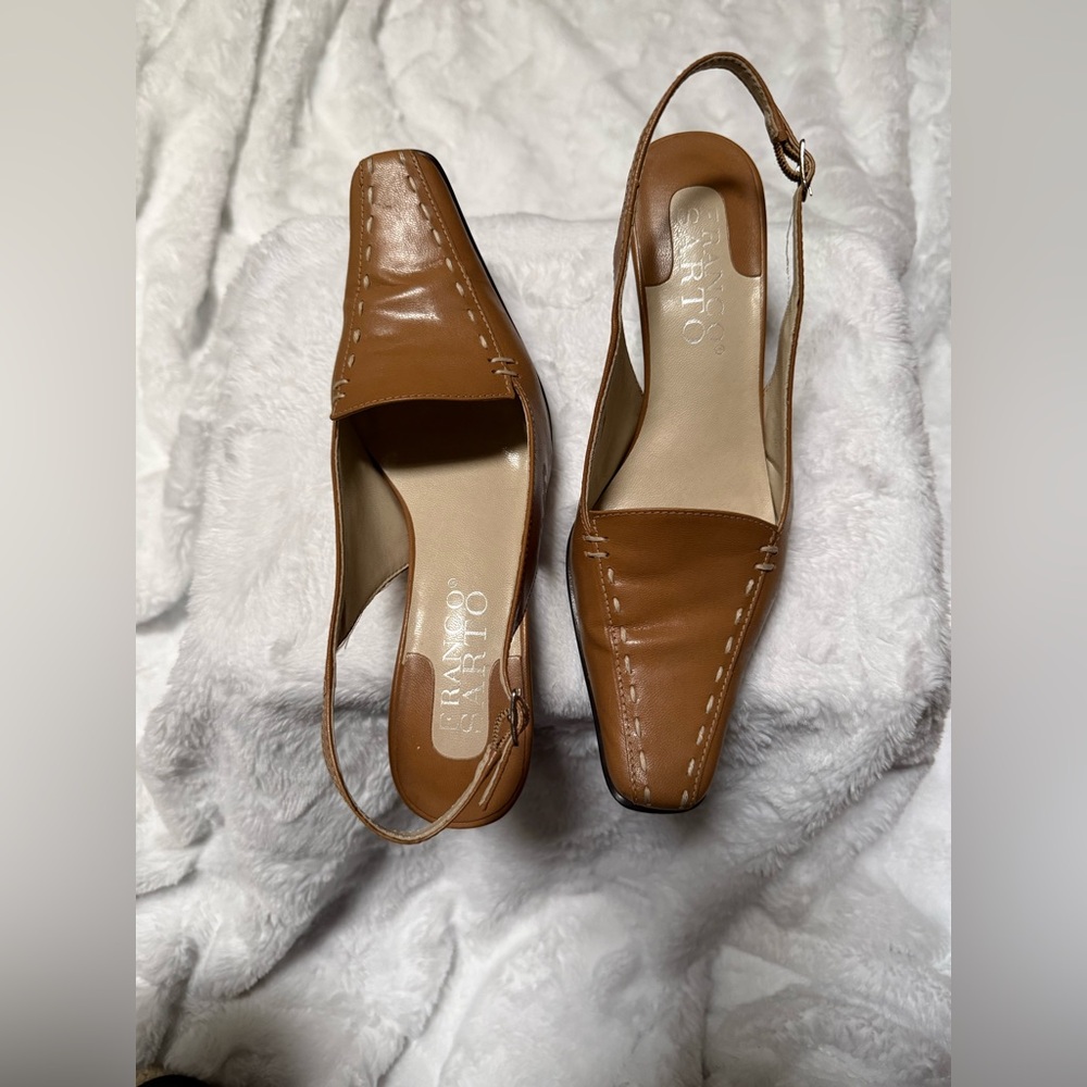 Franco Sarto Women's Vintage Brown Leather Slingbacks